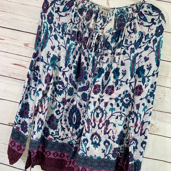 Lucky Brand Floral Graphic Print Long Sleeve Pullover Tunic NWOT Women's Medium - Picture 6 of 13